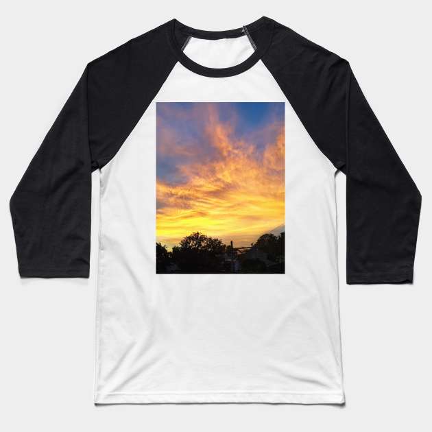 Golden Sunset Sky Scenery Baseball T-Shirt by Just Kidding Co.